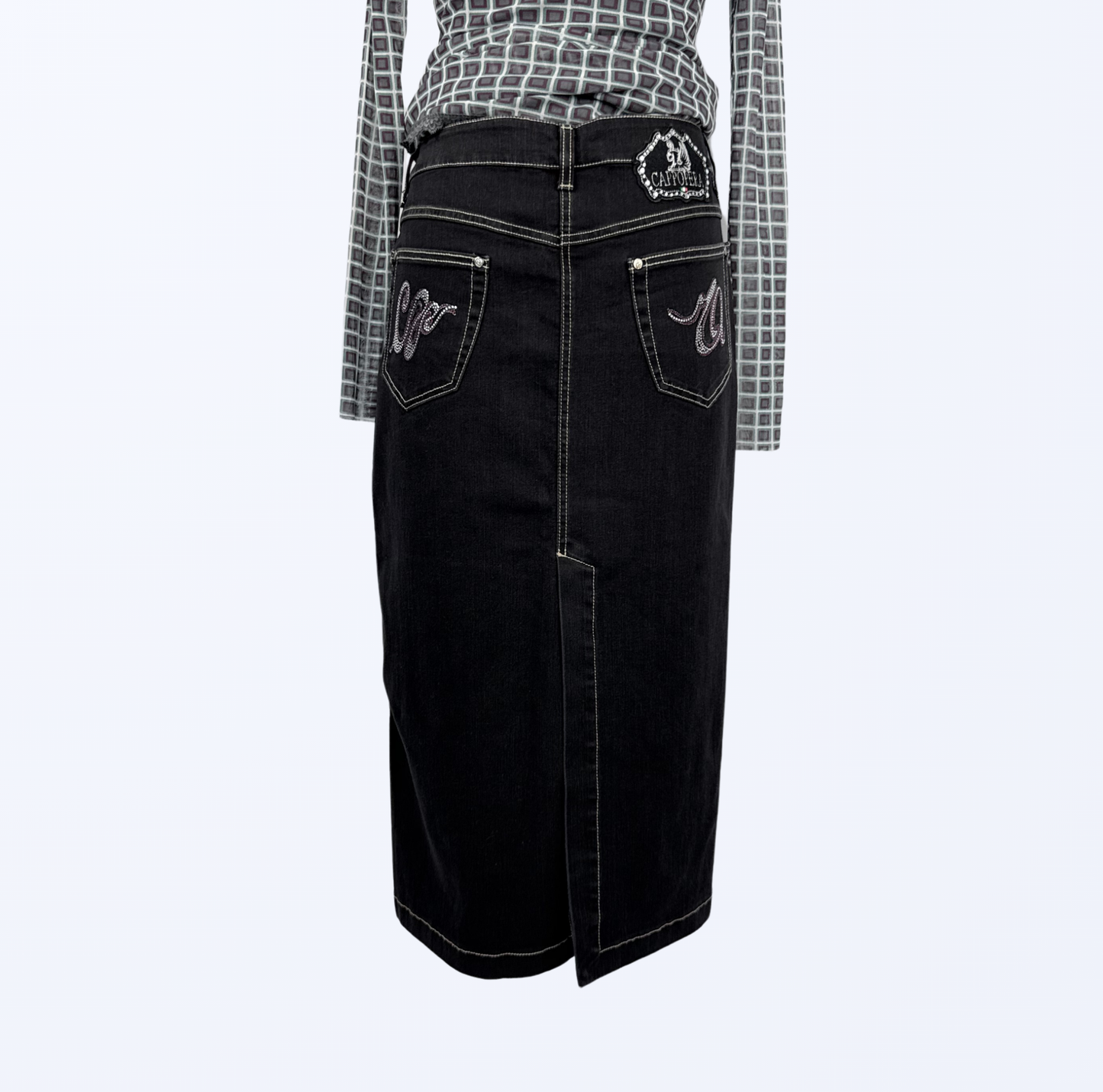 Cappopera Jeansrock Midirock Maxirock denimschwarz Teos Vintage Onlineshop