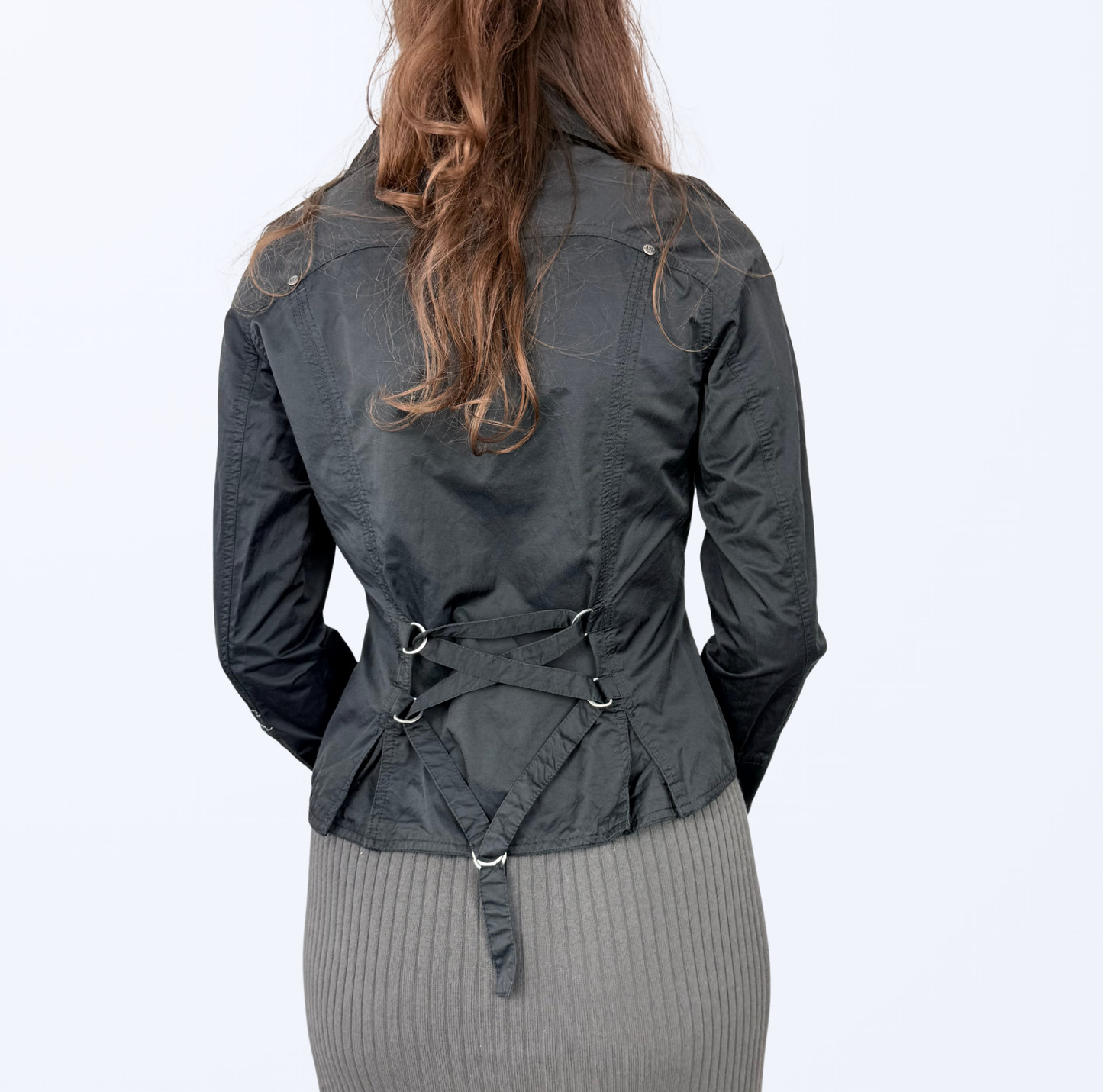 Carla Du Nord Asymmetrisch Reißverschluss Schnürung hinten Jacke schwarz