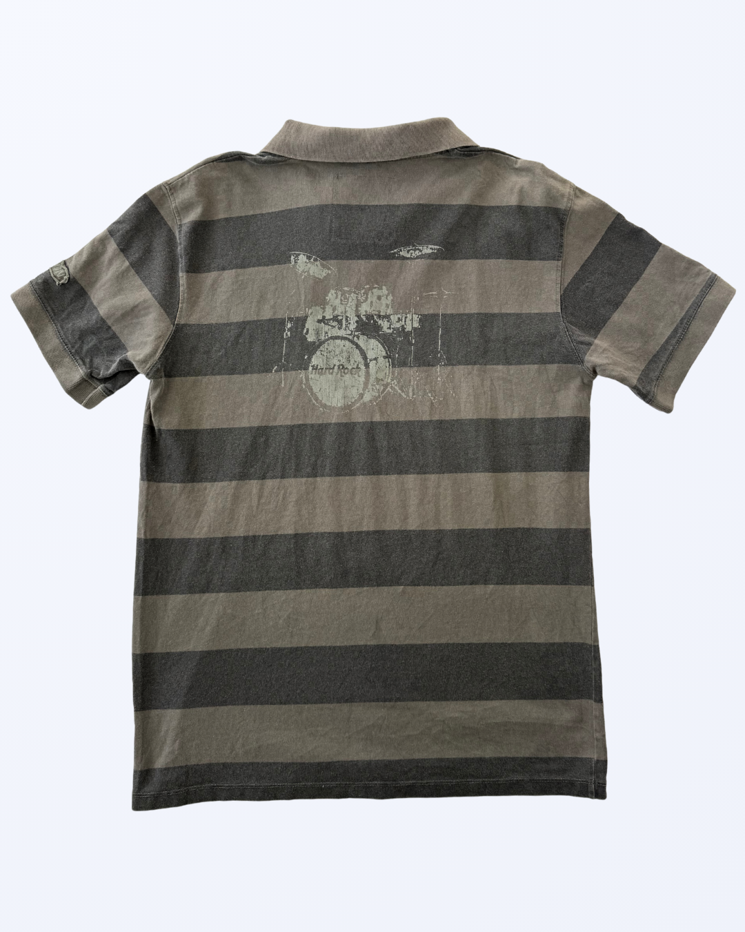 Hard Rock Hardrock Cafe Poloshirt gestreift London Back Print Schlagzeug