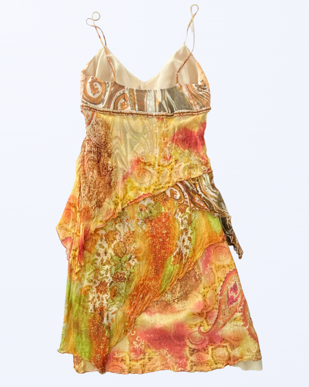 Seidenslip Dress Kleid Orange grün fairy y2k Sommerkleid Teos Vintage Onlineshop