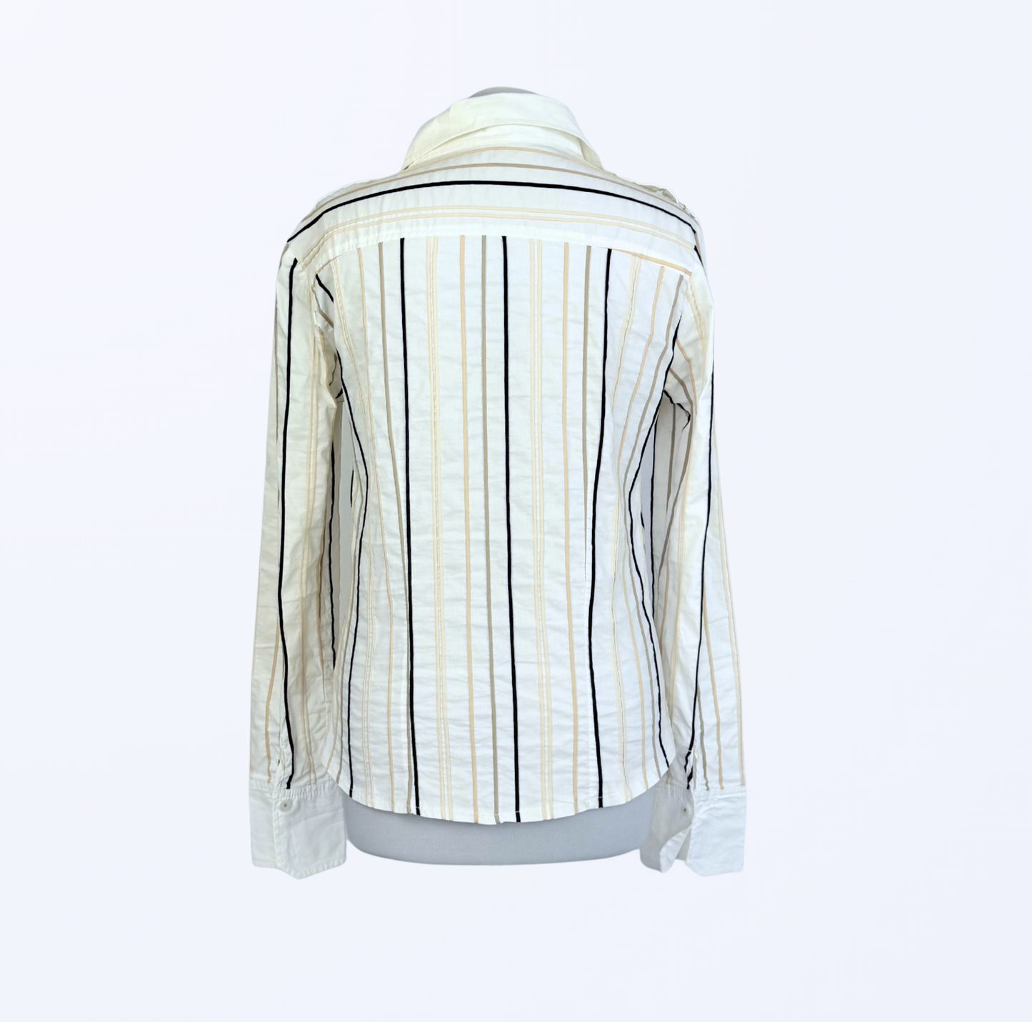 90s Style langarmbluse gestreift weiß beige Teos Vintage Onlineshop