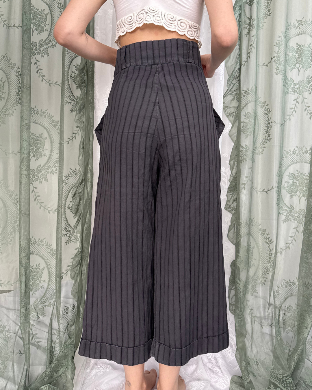 High Waist Hose 90s Style große Taschen gestreift Teos Vintage Online Shop