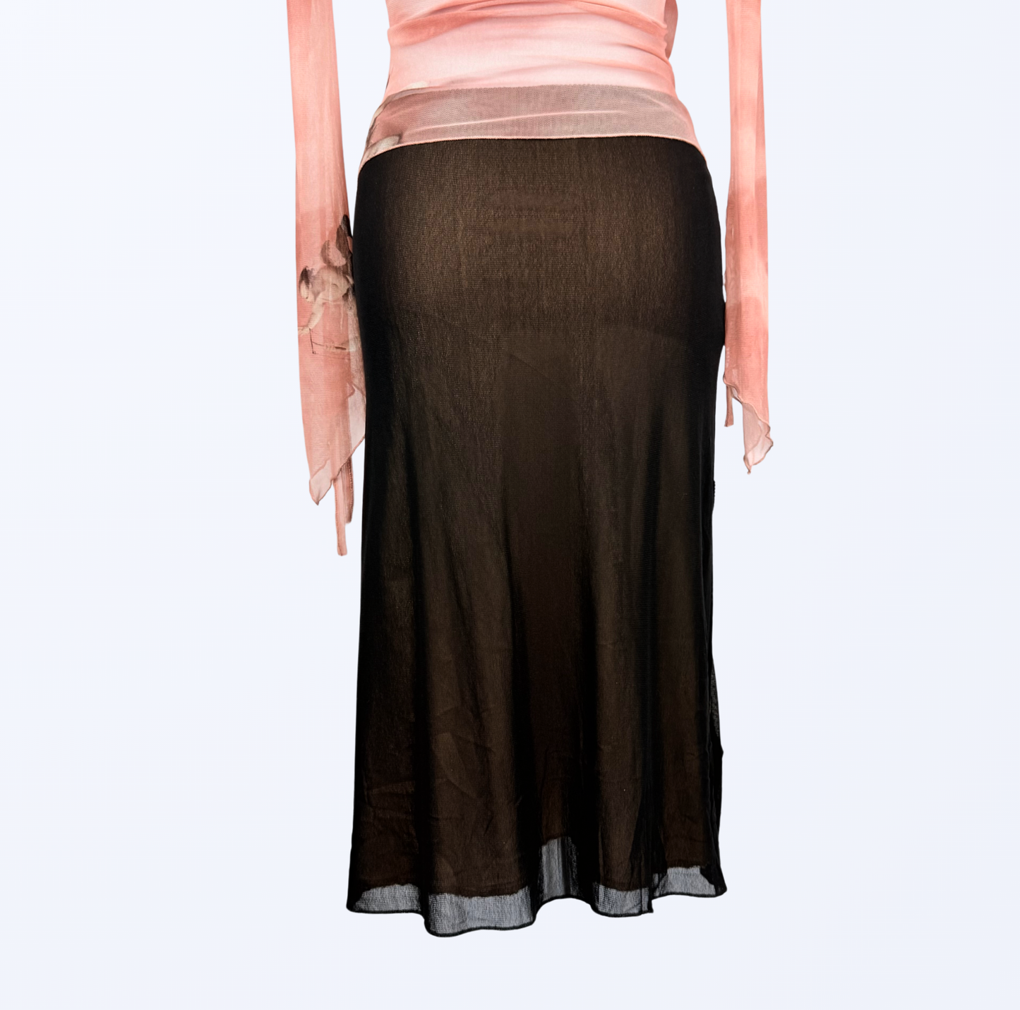 Besonderer Midirock mit Pailletten und Strickblumen schwarz beige schick edel 90s style