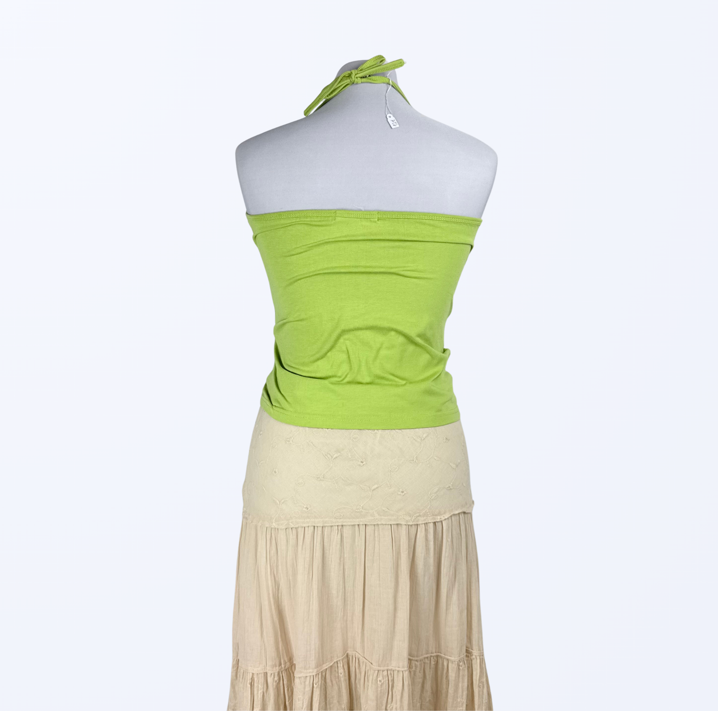 Neckholder Top Blumenstickerei Pailletten grün Teos Vintage Onlineshop