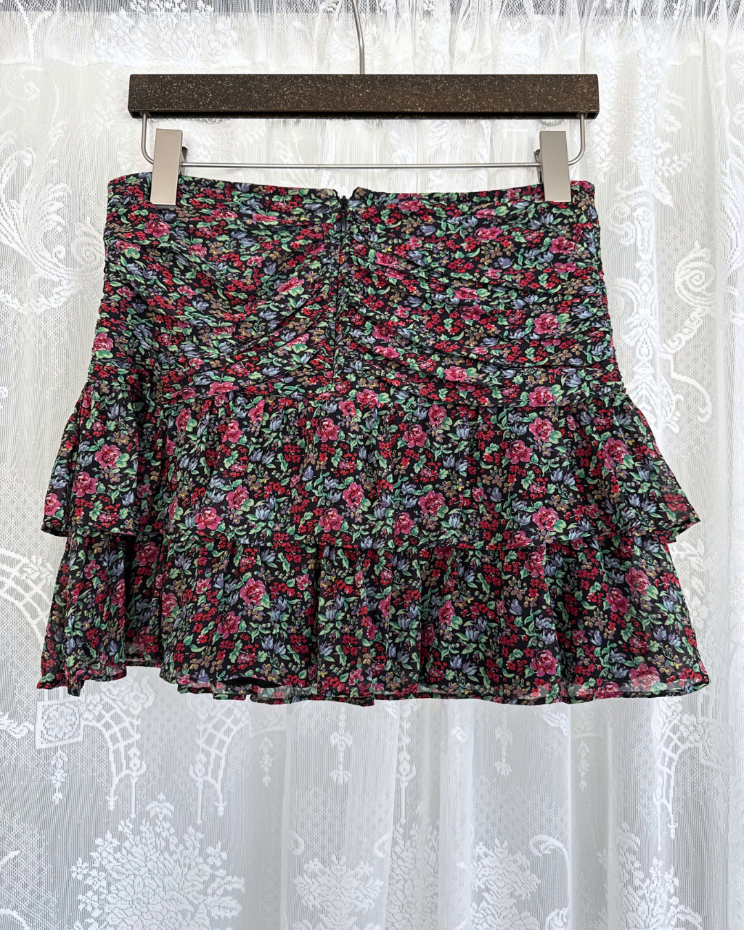 Pinko Minirock Seide Stufenrock Blumenmuster 90s Style Boho Festival Sommerrock Teos Vintage Online Shop