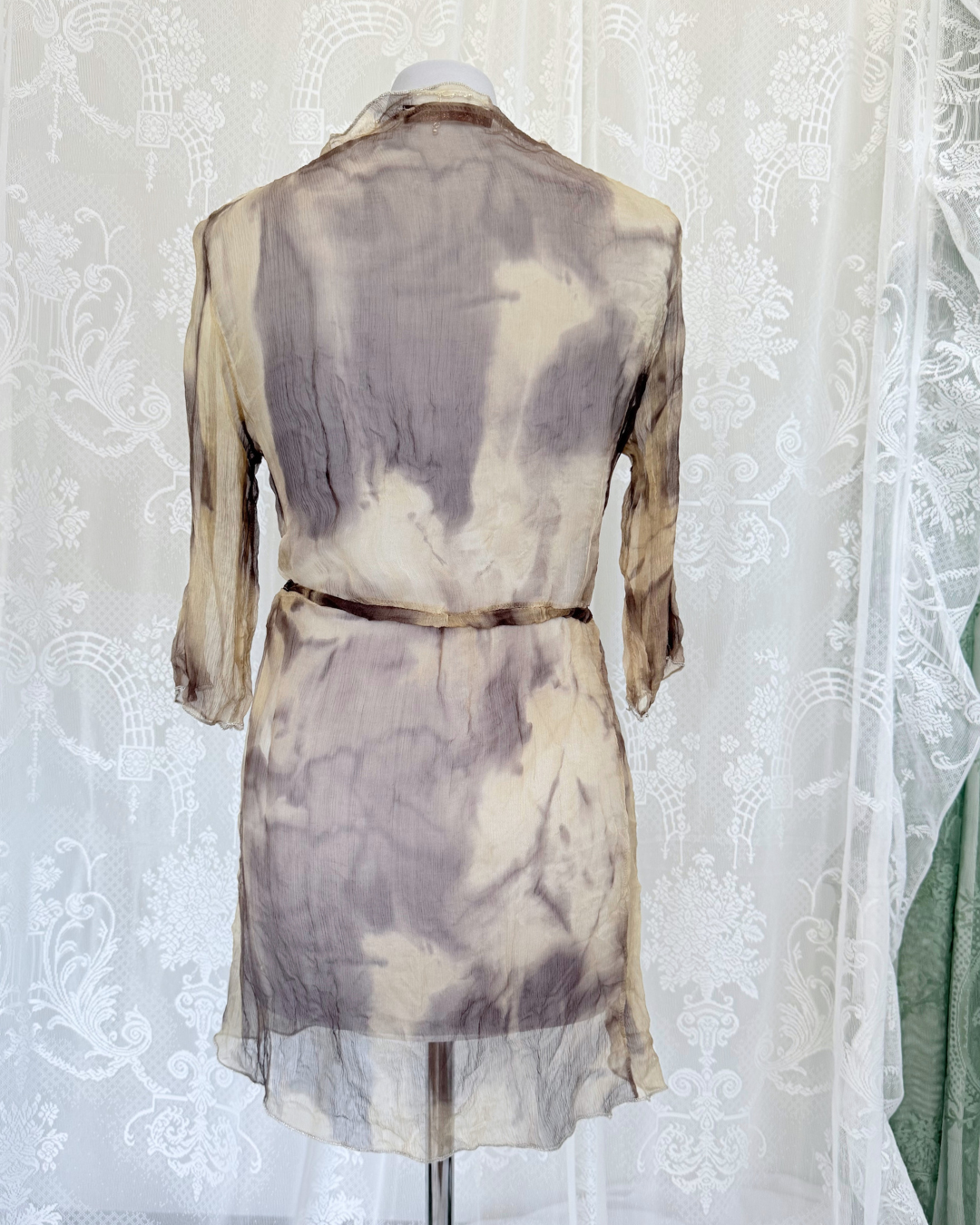 Seidentunika Batikmuster tie dye 3/4 Arm Boho Strandkleid Beach Cover-Up Seide Teos Vintage Online Shop