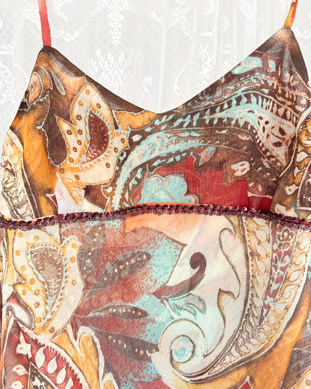 Top Boho Style Paillietten Paisley Muster Festival Sommertop