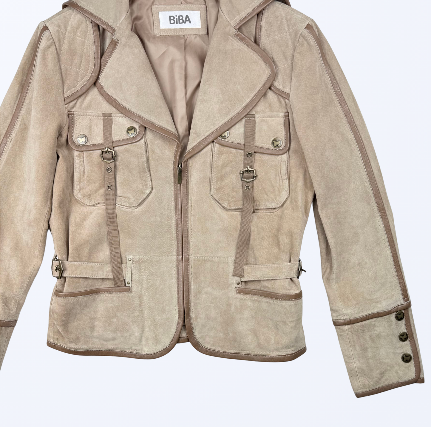 Vintage Biba Lederjacke beige Teos Vintage Onlineshop