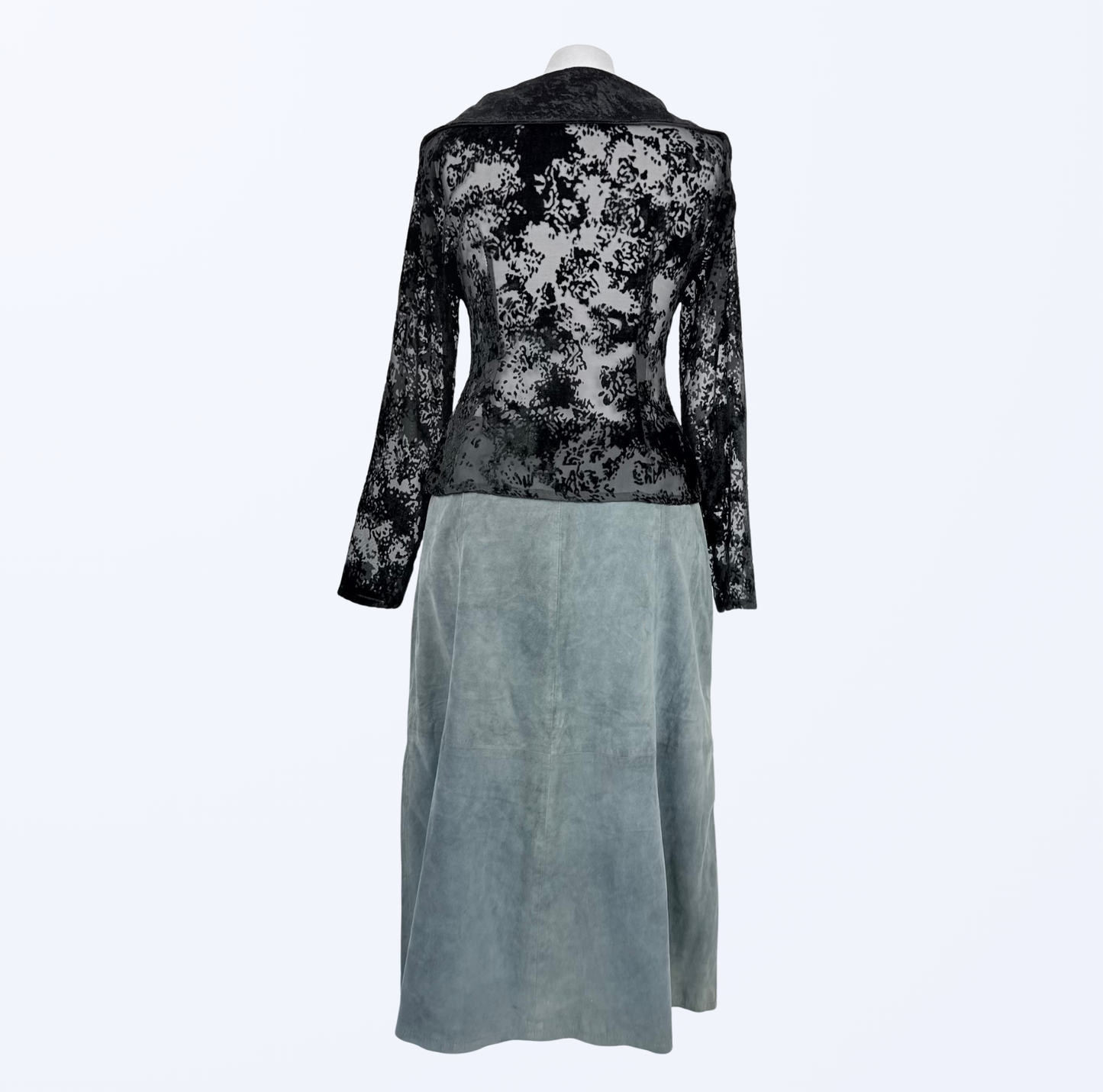 Vintage Leathland Midirock Lederrock graublau fairy boho festival Teos Vintage Onlineshop