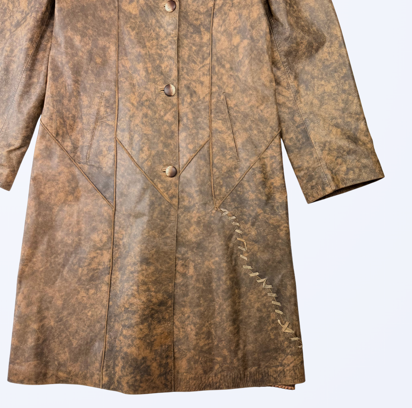 Vintage Ledermantel lang braun melliert Teos Vintage Onlineshop