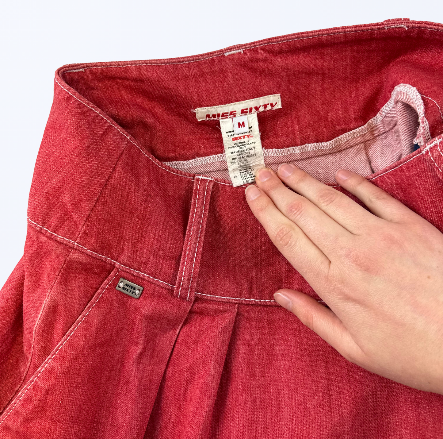 Vintage Miss Sixty Minirock Denim Jeans Rot y2k early 2000s Teos Vintage Onlineshop