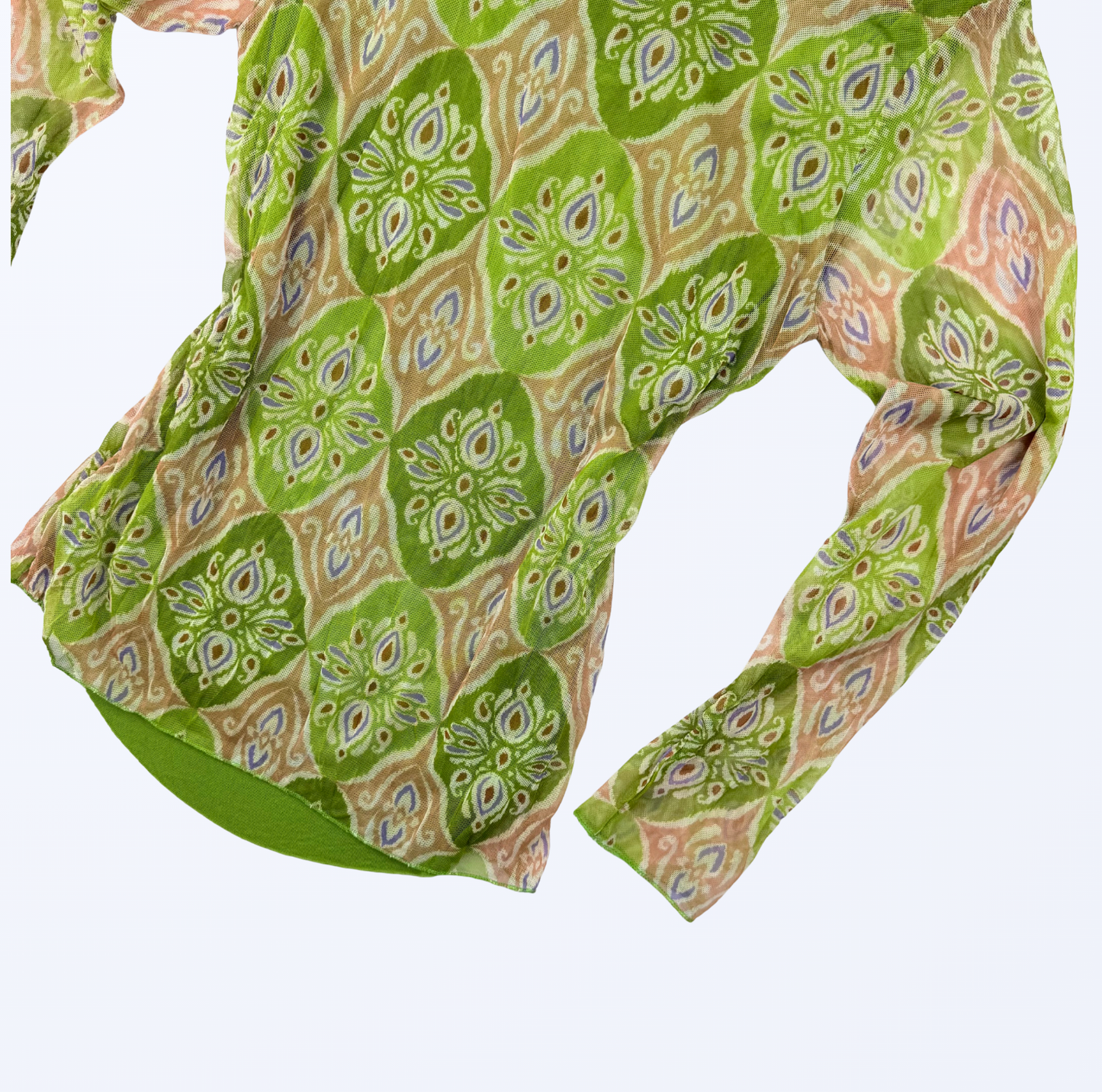 Vintage Longsleeve grün Muster Mesh Gr. S/M