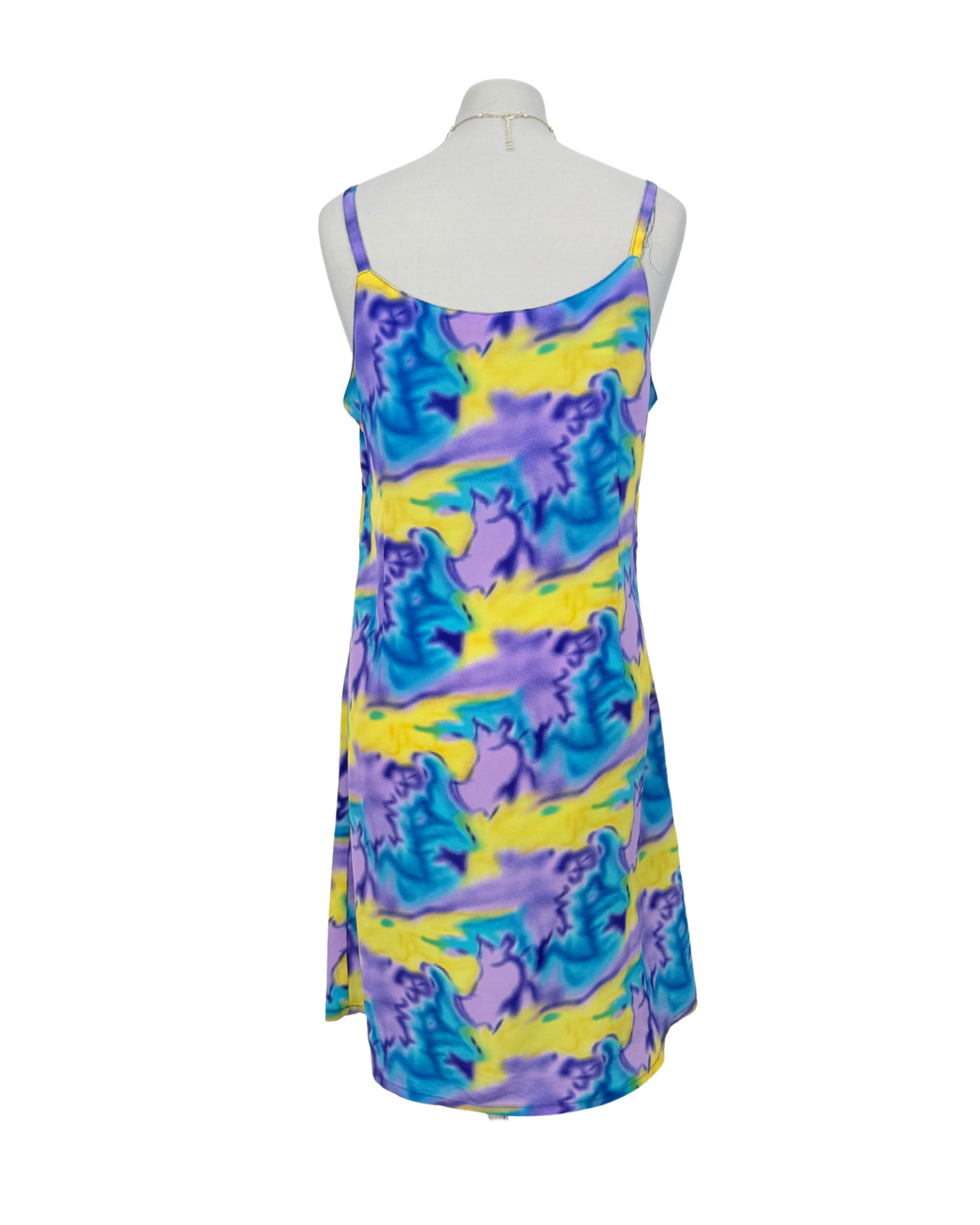 Slip Dress Trägerkleid Seide blau lila gelb batik Teos Vintage Onlineshop