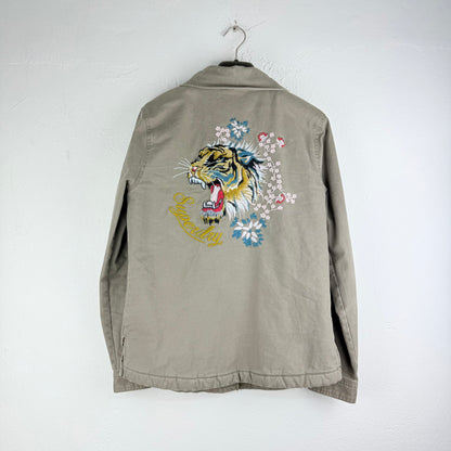 Kuratierter Vintage Onlineshop nachhaltige Secondhand Kleidung online kaufen, Online Shop Vintage, Vintage Online Shop, Second Hand Online Shop, gebraucht, zweite Hand, reused, preloved, Y2K, thriftshop, thriftstore, thrifting, thrift shop, thrift store, Embroidery, Tiger, Jacket, Festival