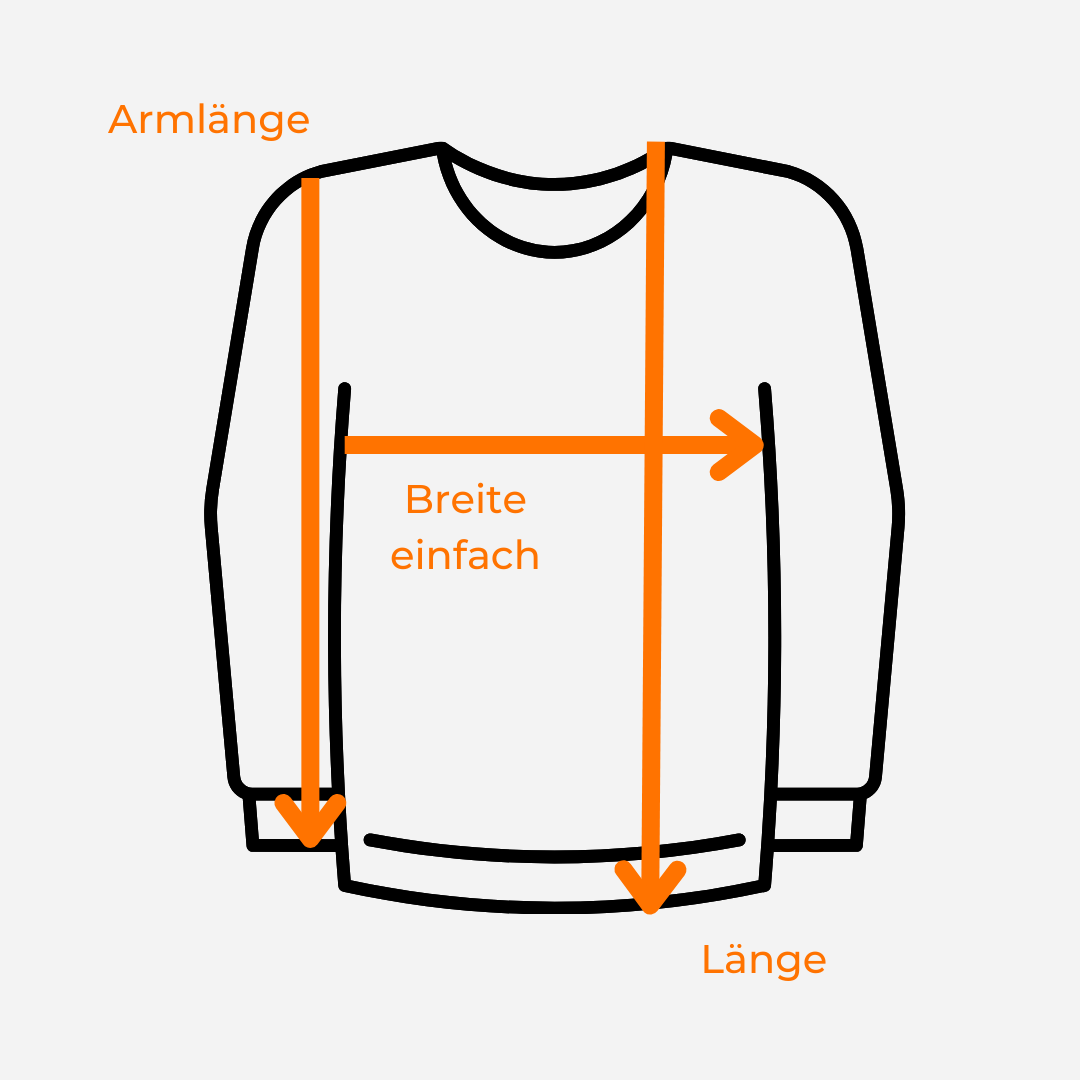 Oberteile mit Pfeilen, die zeigen, wie du die Maße nimmst