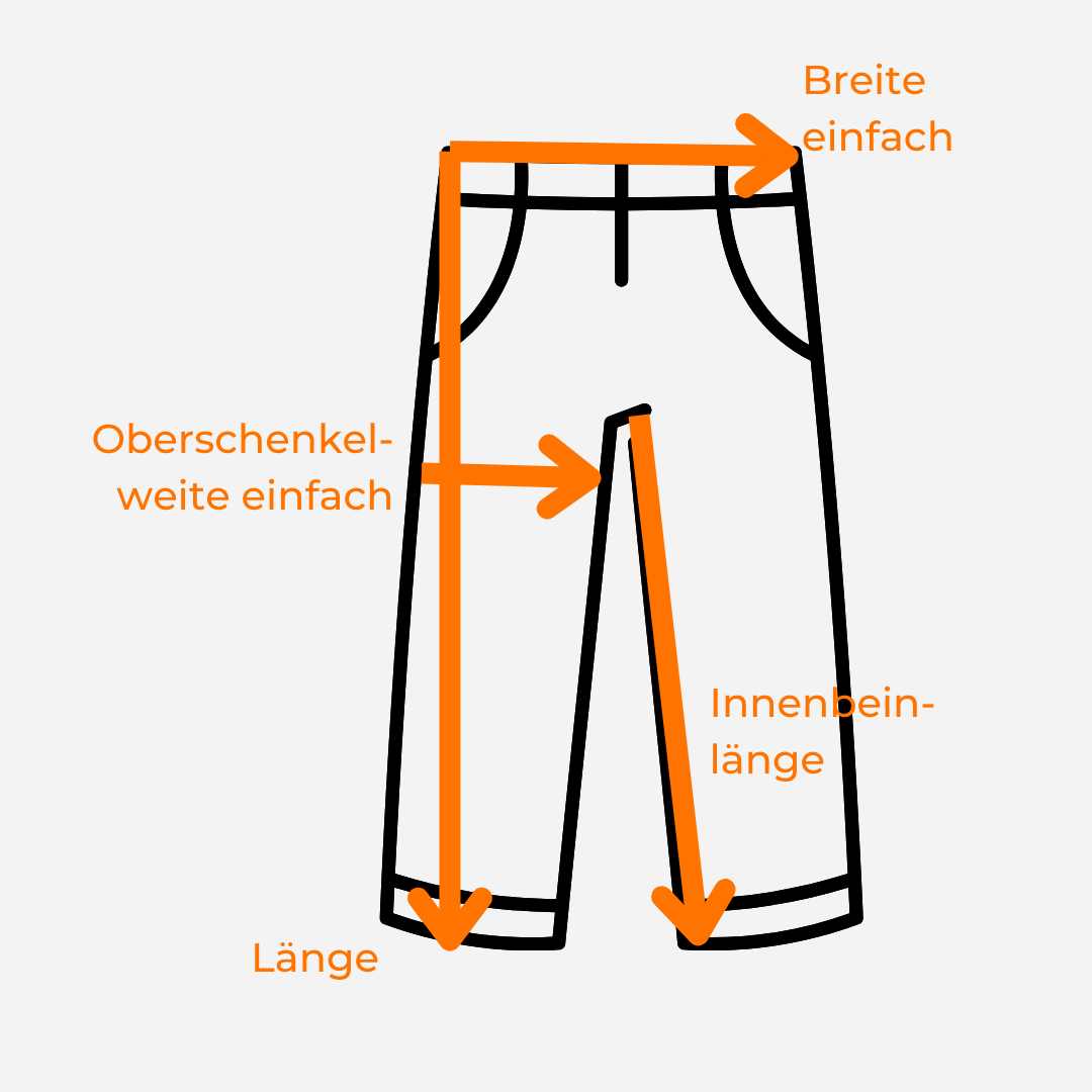 Hose mit Pfeilen, die zeigen, wie du die Maße nimmst