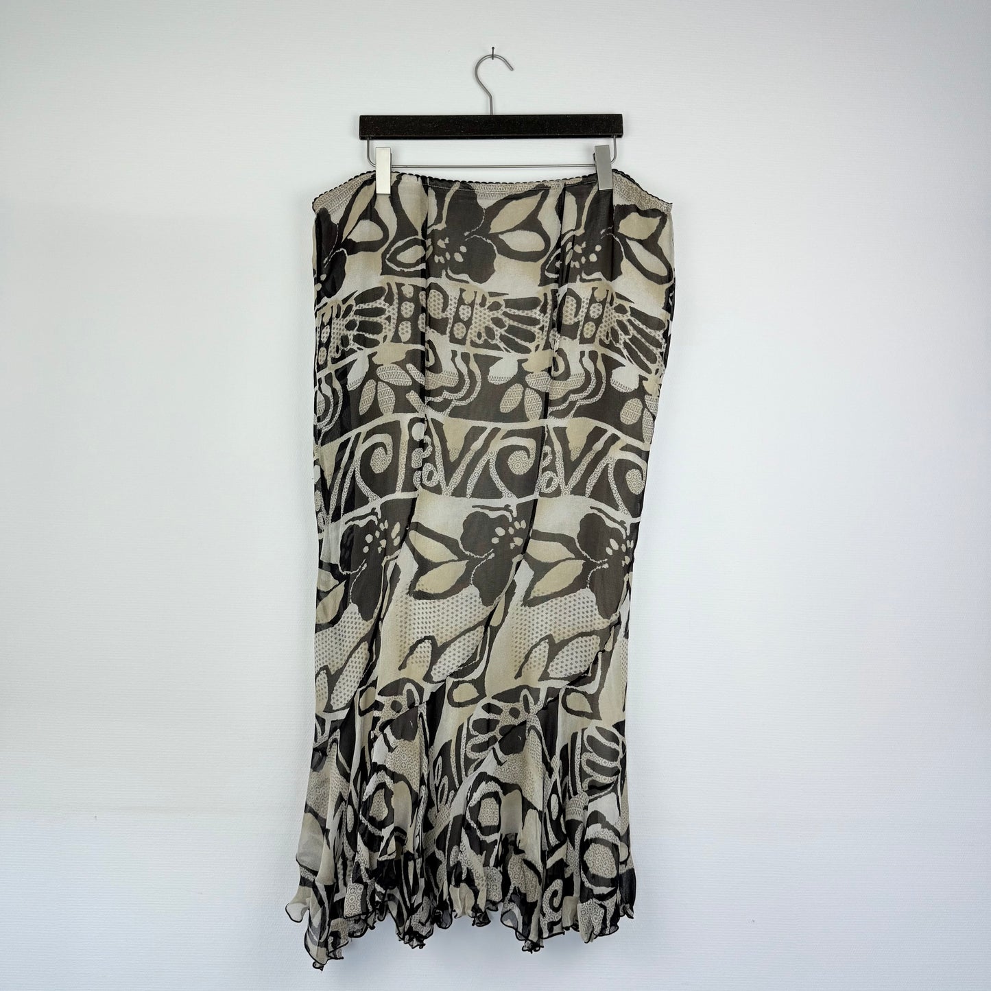 Vintage New Donna Malisa Seide Maxirock braun-beige gemustert (XL/XXL)