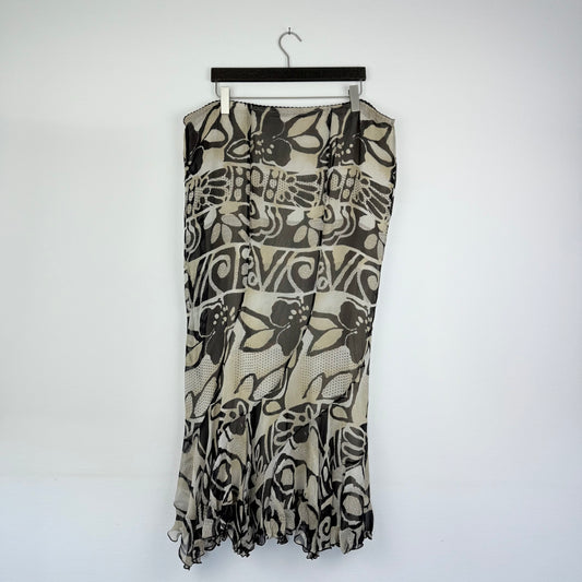 Vintage New Donna Malisa Seide Maxirock braun-beige gemustert (XL/XXL)
