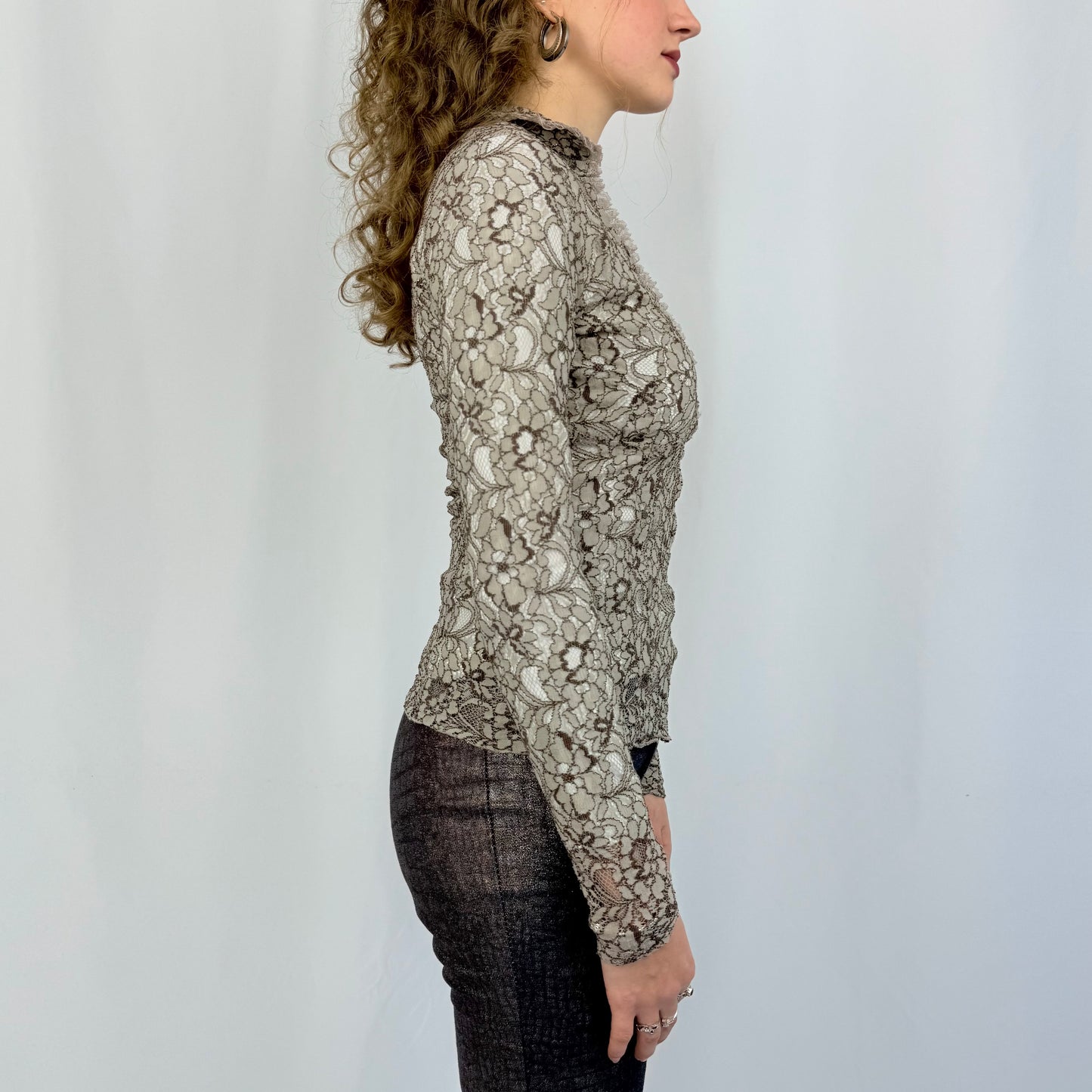 Spitzen Bluse Oberteil taupe (XS)