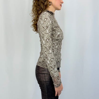 Spitzen Bluse Oberteil taupe (XS)