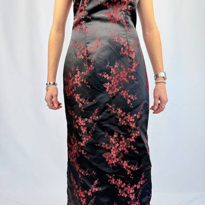 Vintage Mondial Mode Maxikleid mit Seide schwarz-rot (S)