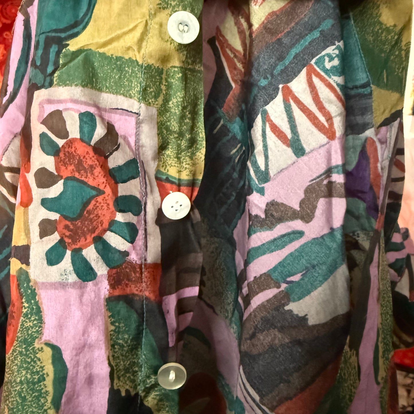 Vintage Henry Morell Crazy Pattern Hemd Langarm 100 % Seide (L)