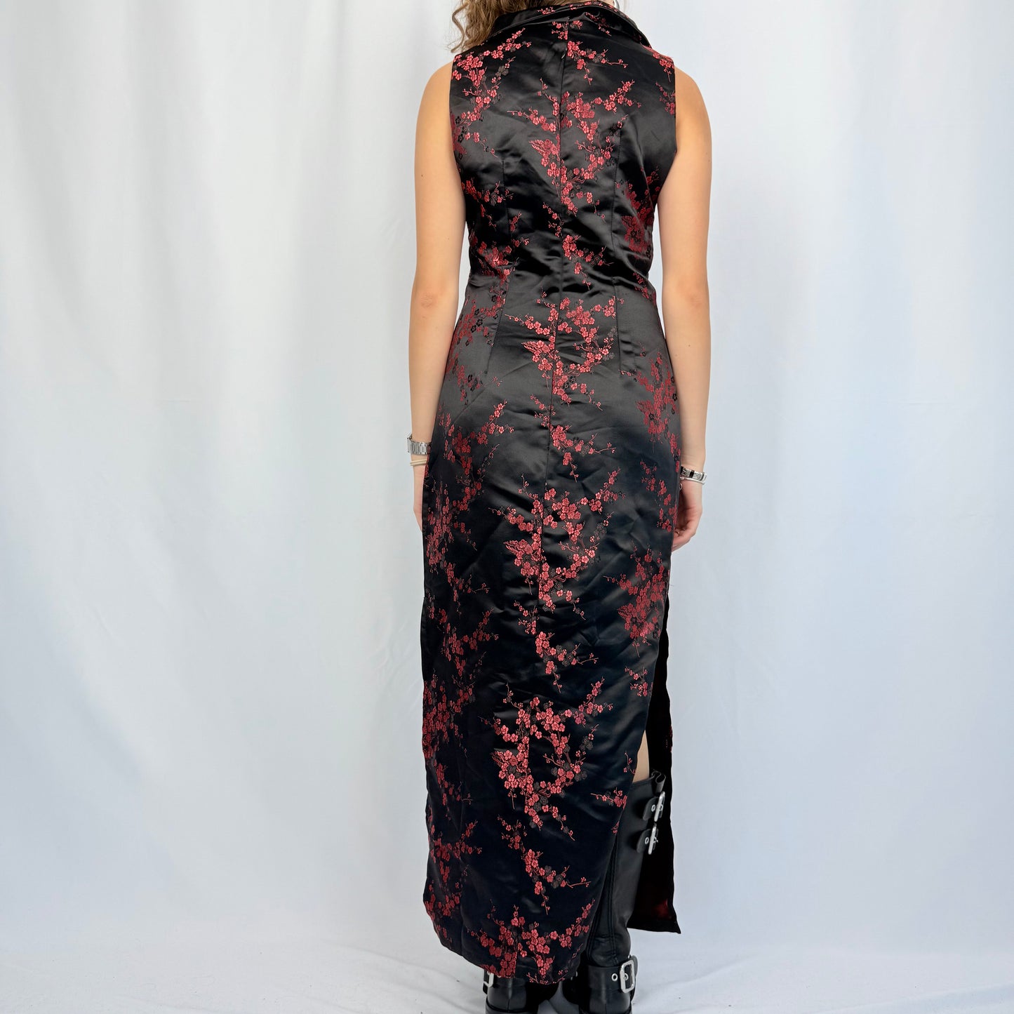 Vintage Mondial Mode Maxikleid mit Seide schwarz-rot (S)