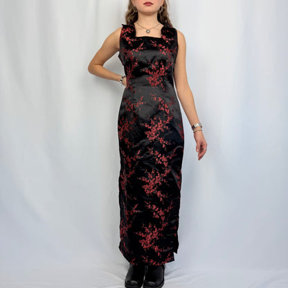 Vintage Mondial Mode Maxikleid mit Seide schwarz-rot (S)