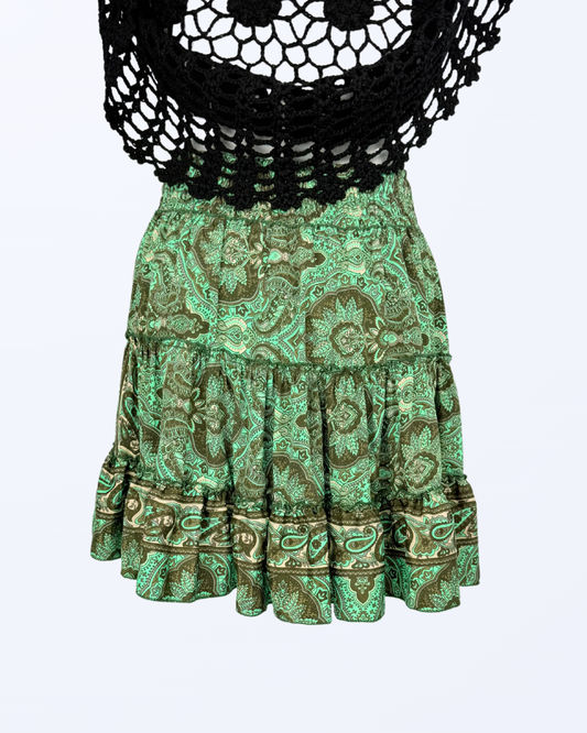 Boho Festival Minirock mit Seide gestuft paisley Muster Teos Vintage Onlineshop