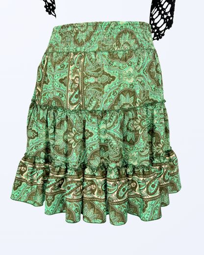 Boho Festival Minirock mit Seide gestuft paisley Muster Teos Vintage Onlineshop