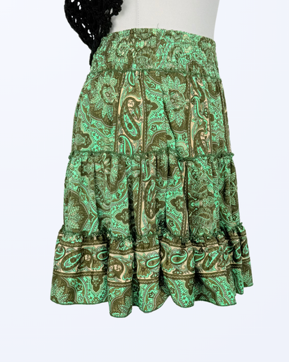 Boho Festival Minirock mit Seide gestuft paisley Muster Teos Vintage Onlineshop