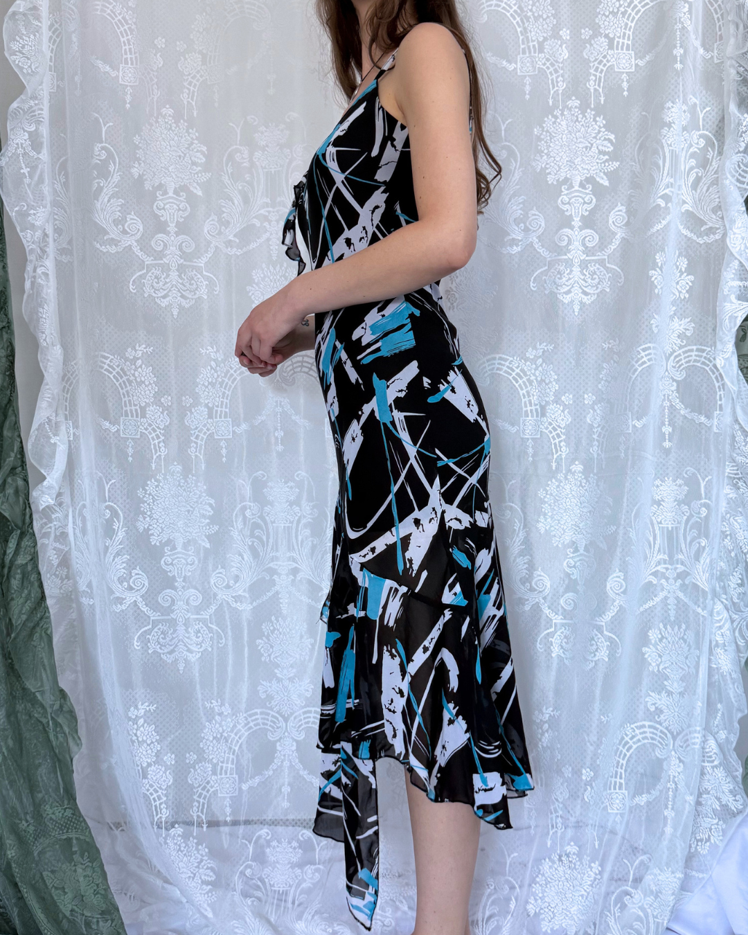 Aino Collection Slipdress asymmetrisch Muster y2k sommer summer dress Teos Vintage Onlineshop