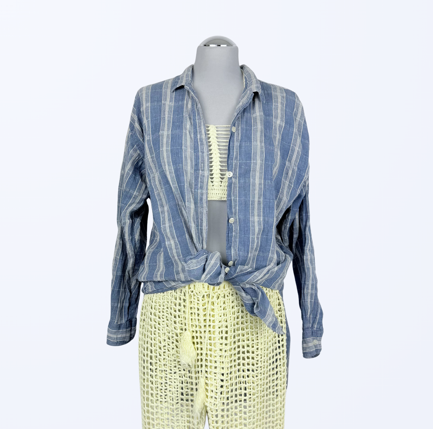 Vintage Hemd Kariert hellblau Beach Cover-up Teos Vintage Onlineshop