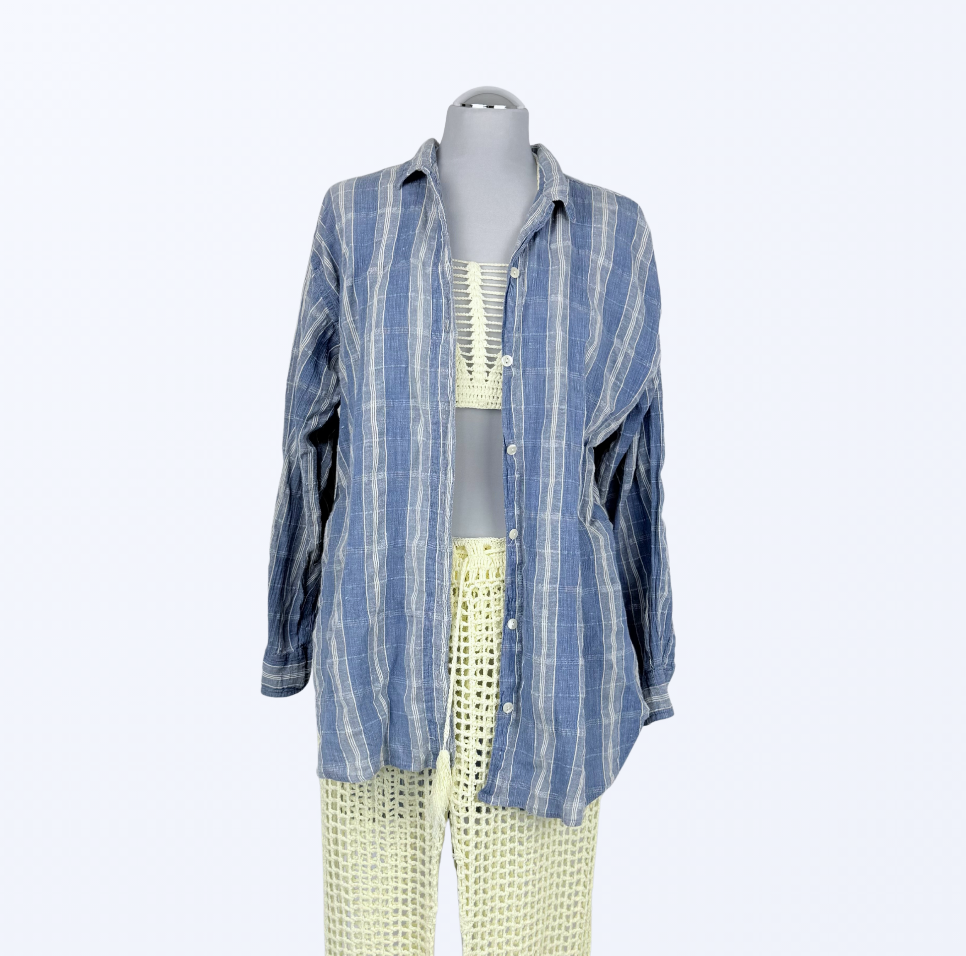 Vintage Hemd Kariert hellblau Beach Cover-up Teos Vintage Onlineshop