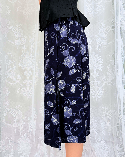 Vintage Wickelrock Blumenmuster dunkelblau 90s Style Whitchy Whimsical Boho Urlaub