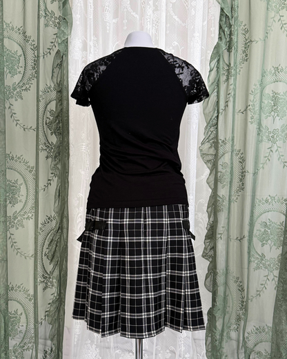 Asymmetrischer Minirock schwarz weiß kariert 90s Style grunge Teos Vintage Online Shop