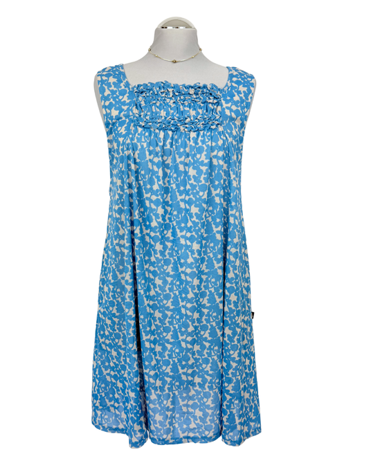 Atsuko Matano Kleid Blumenmuster Rüschen Blau weiß japanese Style Teos Vintage Onlineshop