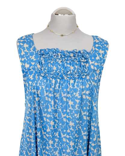 Atsuko Matano Kleid Blumenmuster Rüschen Blau weiß japanese Style Teos Vintage Onlineshop
