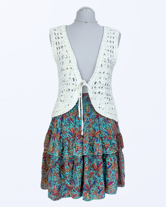 Boho Festival Minirock mit Seide gestuft Blumenmuster Teos vintage Onlineshop