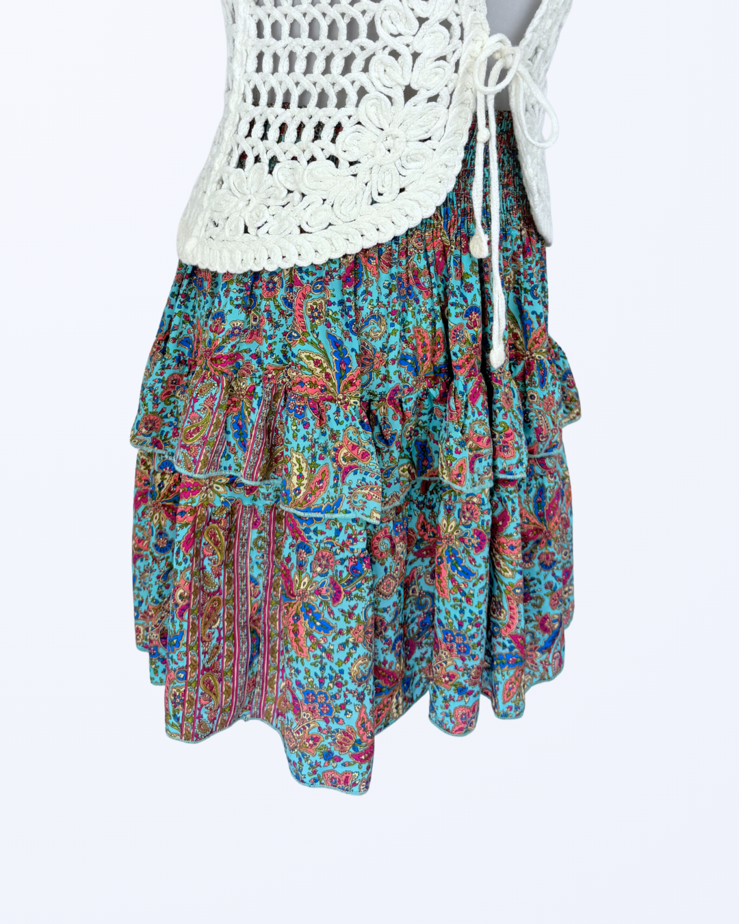 Boho Festival Minirock mit Seide gestuft Blumenmuster Teos vintage Onlineshop