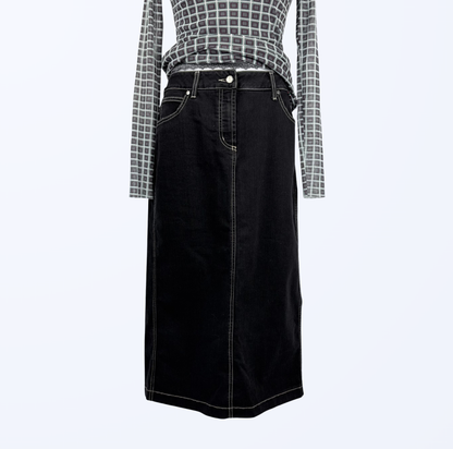 Cappopera Jeansrock Midirock Maxirock denimschwarz Teos Vintage Onlineshop
