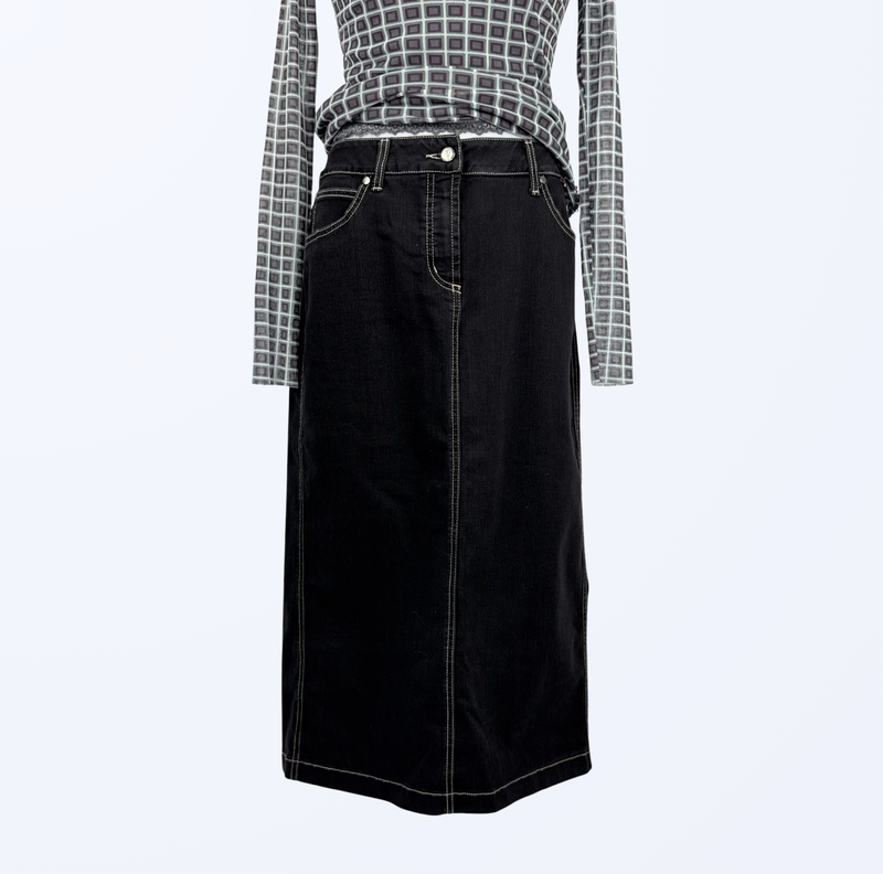 Cappopera Jeansrock Midirock Maxirock denimschwarz Teos Vintage Onlineshop