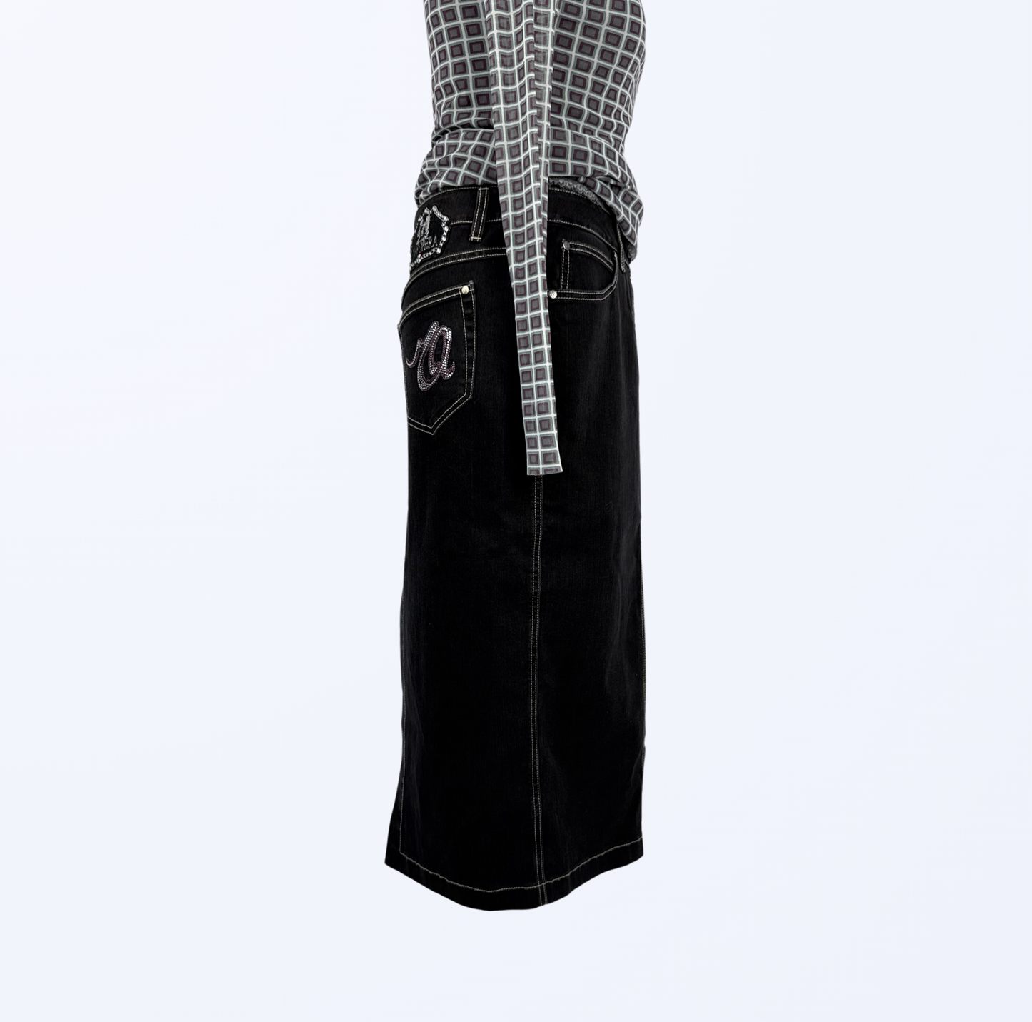 Cappopera Jeansrock Midirock Maxirock denimschwarz Teos Vintage Onlineshop