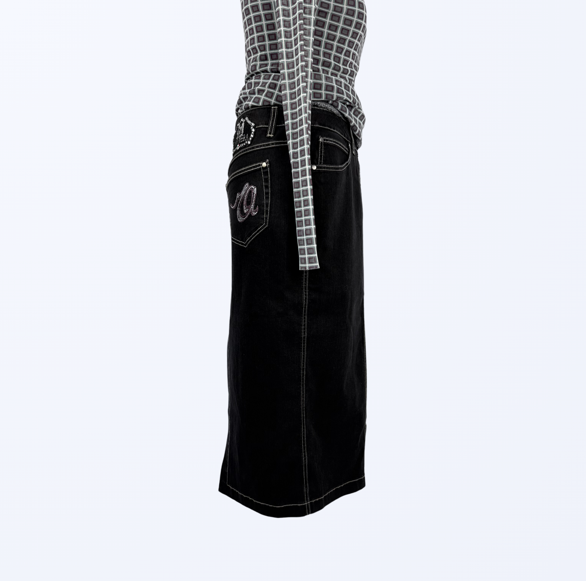 Cappopera Jeansrock Midirock Maxirock denimschwarz Teos Vintage Onlineshop