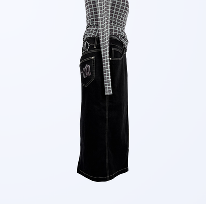 Cappopera Jeansrock Midirock Maxirock denimschwarz Teos Vintage Onlineshop