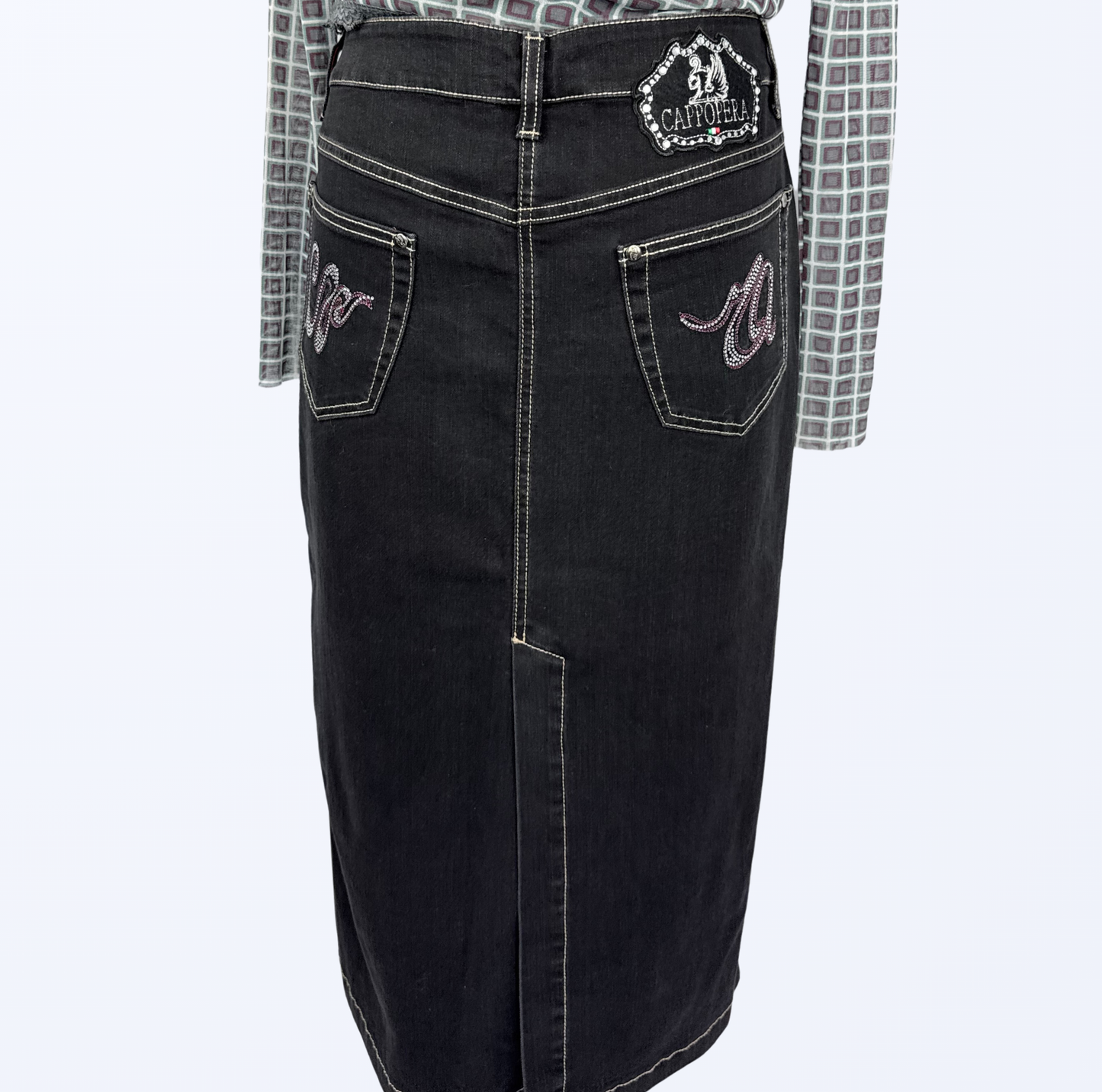 Cappopera Jeansrock Midirock Maxirock denimschwarz Teos Vintage Onlineshop