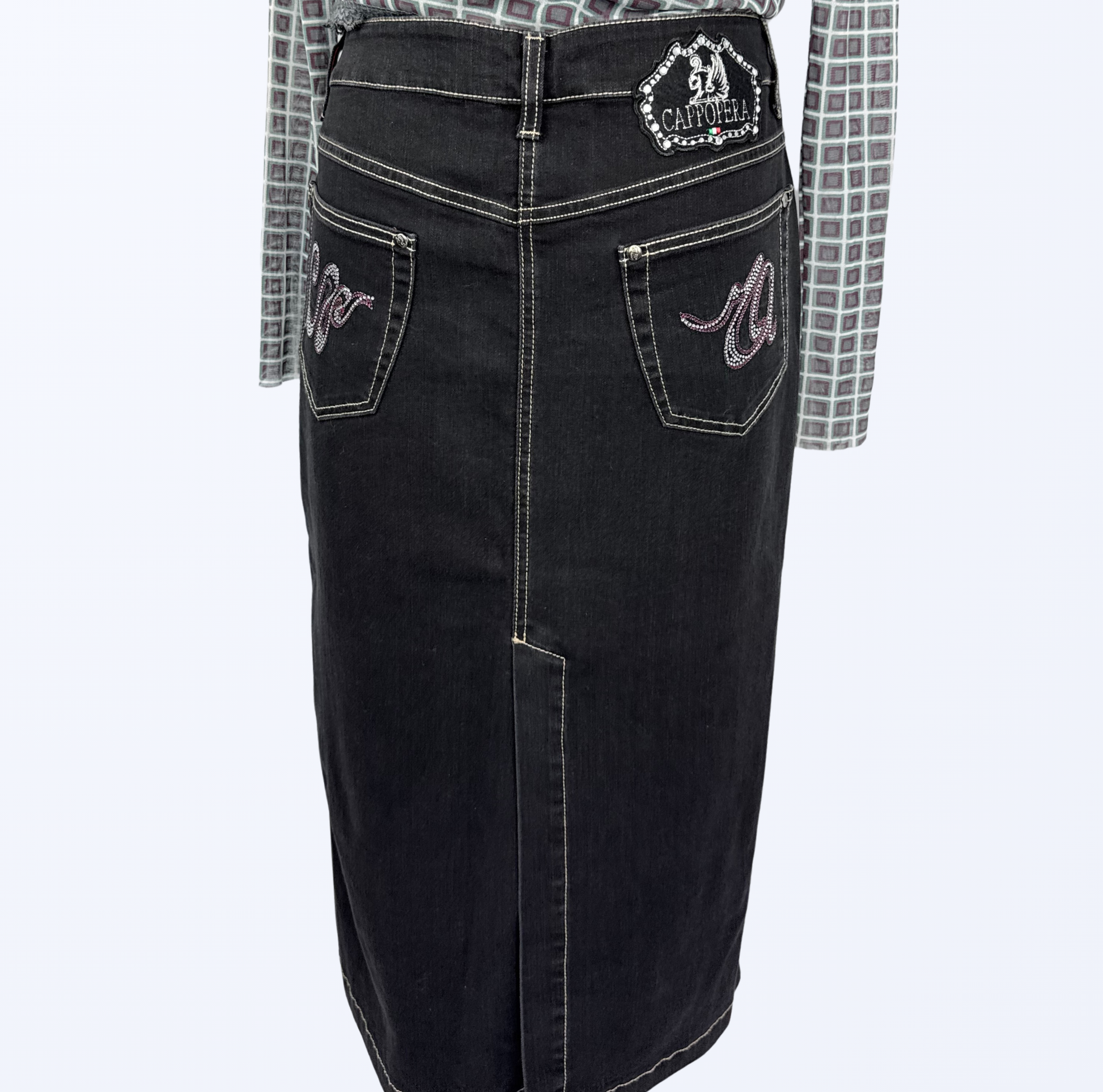 Cappopera Jeansrock Midirock Maxirock denimschwarz Teos Vintage Onlineshop