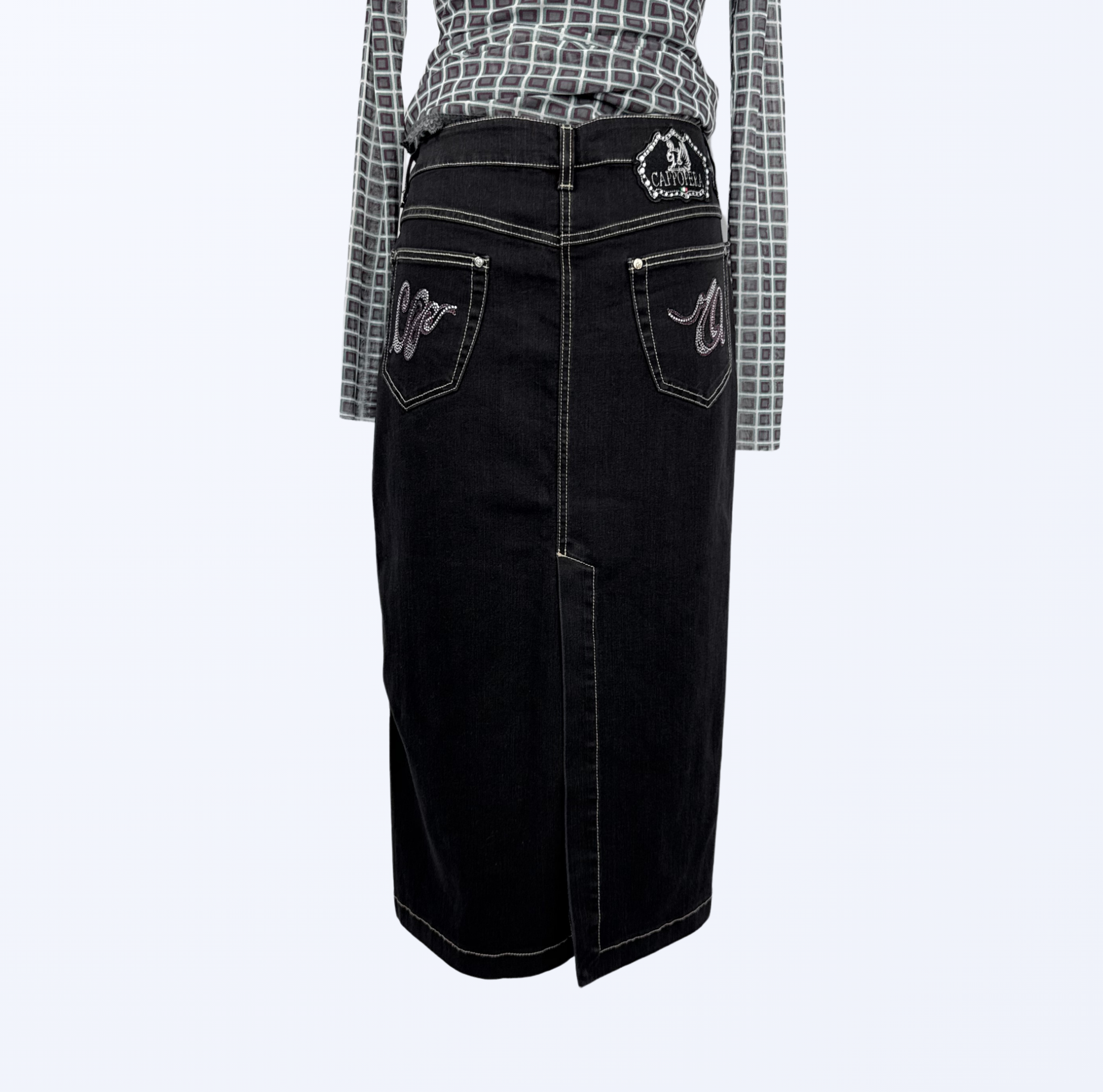 Cappopera Jeansrock Midirock Maxirock denimschwarz Teos Vintage Onlineshop