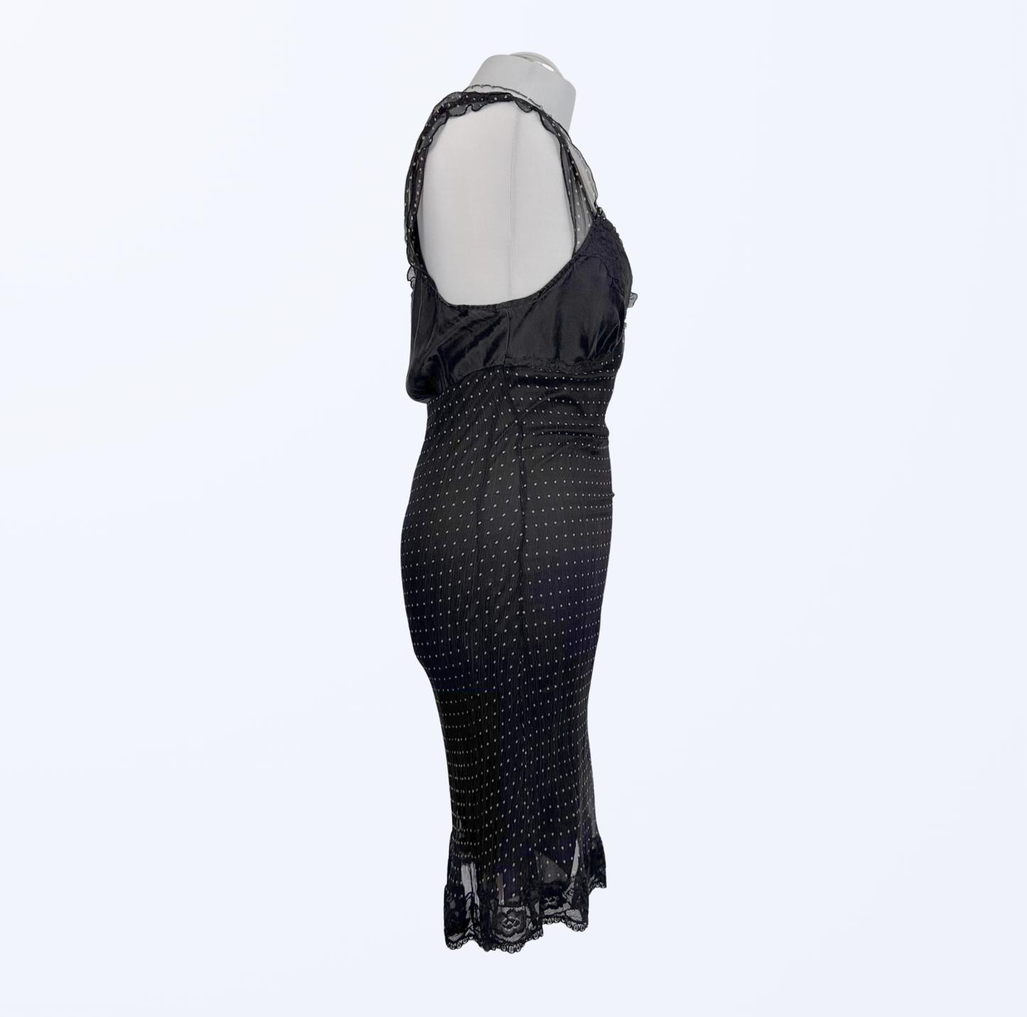 Polka Dots Seidenkleid scharz Rüschenärmel Teos Vintage Onlineshop