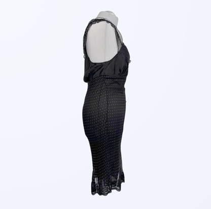 Polka Dots Seidenkleid scharz Rüschenärmel Teos Vintage Onlineshop